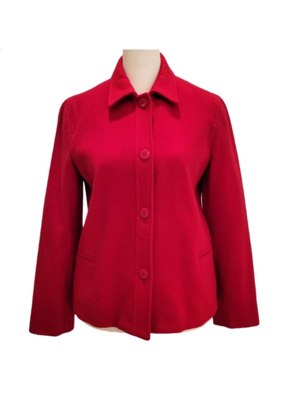 Women's Vibrant Red Button-Front Pea Coat